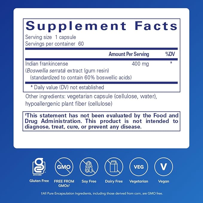 Pure Encapsulations Boswellia Supplement - for Joint Health GI &amp Connective Tissue - Supports Healthy Joints &amp Digestive Health* - Non-GMO &amp Vegan - 60 Capsules