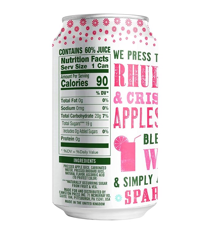 Cawston Press Sparkling Rhubarb &amp Apple Juice 11.15 Ounce Cans (Pack of 24)