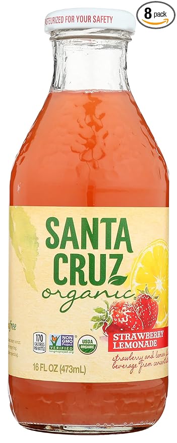 Santa Cruz Organic Strawberry Lemonade USDA Certified Organic Gluten Free &amp Non-GMO 16 Fluid Ounce (Pack of 8)