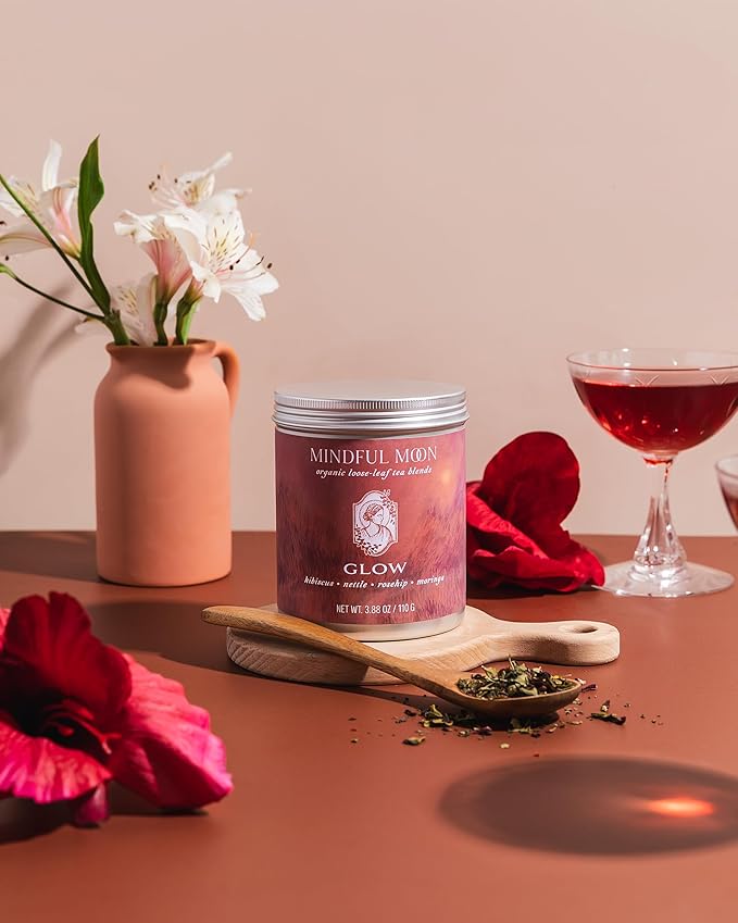 Glow Herbal Tea by Mindful Moon – Vitality &amp Wellness Blend with Hibiscus Moringa &amp Rosehip – Caffeine-Free Loose Leaf (Large)