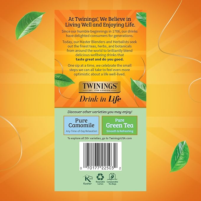Twinings Pure Peppermint Herbal Tea Individually Wrapped Bags 50 Count (Pack of 6) Fresh Minty Flavour Naturally Caffeine-Free Enjoy Hot or Iced 300 Teabags