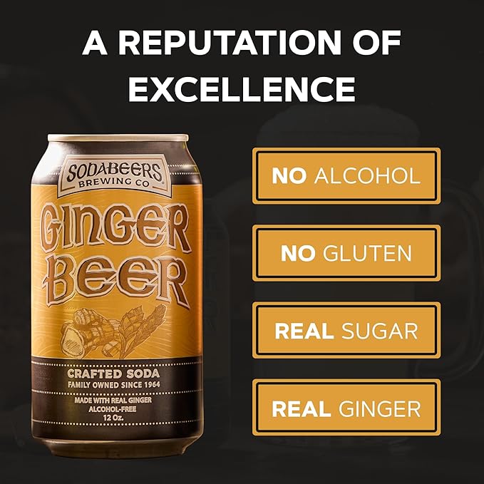 Ginger Beer | SodaBeers Brewing Co | Alcohol-Free Gluten-Free Crafted Sodas Made With Natural Flavors and Real Sugar Refreshing Fruit Beverages (12 Cans)