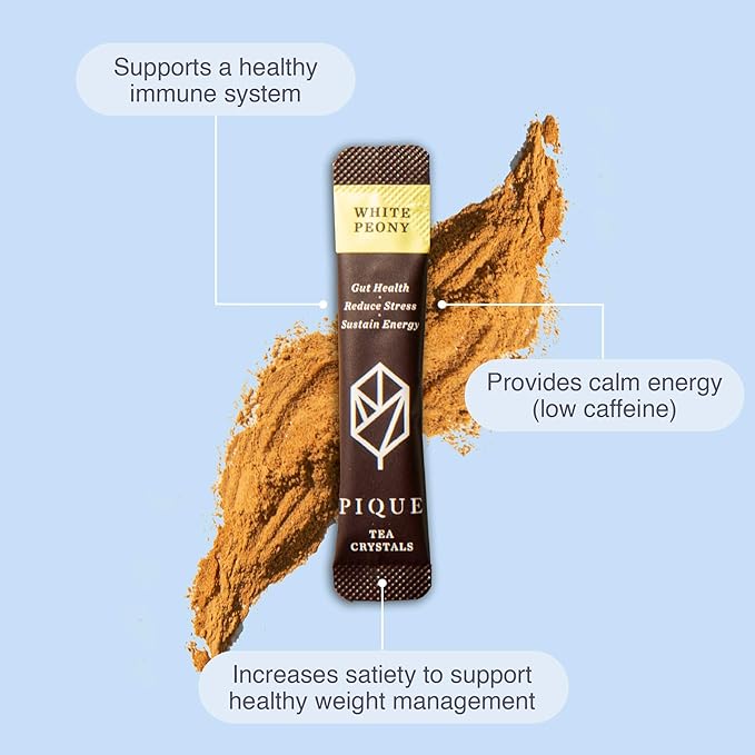 Pique Organic White Peony Tea Crystals - Antioxidants for Radiant Skin Immune Support Fujian Chinese Caffeinated Tea - 14 Single Serve Sticks (Pack of 1)