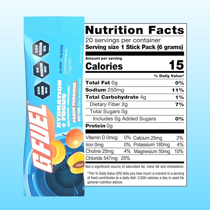 G Fuel Electrolytes Powder for Instant Hydration and Focus | Sugar Free Peach Flavor Electrolyte and Nootropic Drink Mix to Sharpen Mental Focus 20 Servings