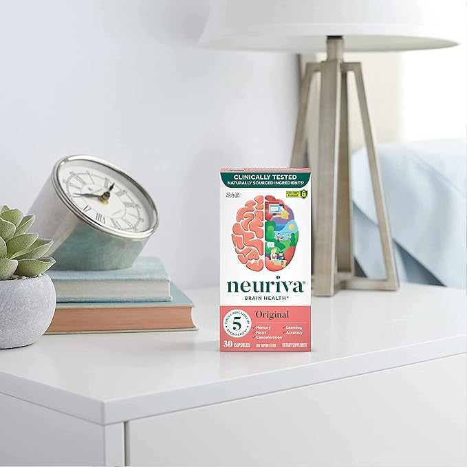 NEURIVA Original Brain Supplement for Memory Focus &amp Concentration + Learning &amp Accuracy with Clinically Tested Nootropics Phosphatidylserine and Neurofactor Caffeine Free 30ct Capsules