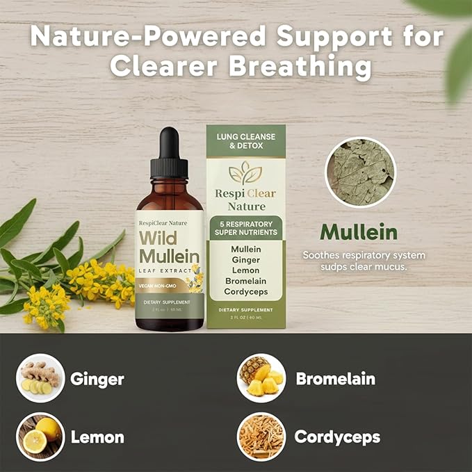 Wild Mullein Leaf ExtractGinger &amp Lemon for Lung Cleanse Vegan Non-GMO (3 Bottle)