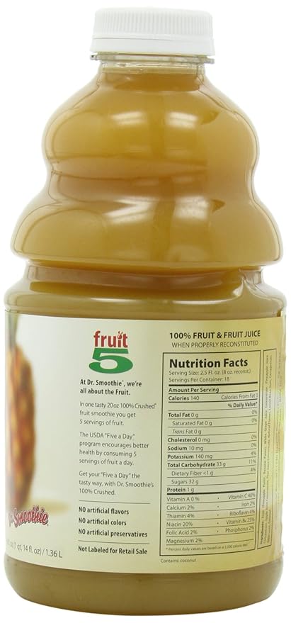 Dr. Smoothie 100% Crushed Fruit Concentrate Pineapple Paradise 46-Ounce Bottles (Pack of 2)