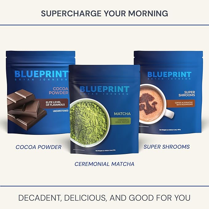 Blueprint Bryan Johnson Matcha Powder – Ceremonial Grade Japanese Matcha – Green Tea for Energy &amp Focus – Natural Caffeine Antioxidant-Rich – 30mg L-Theanine- 30 Servings