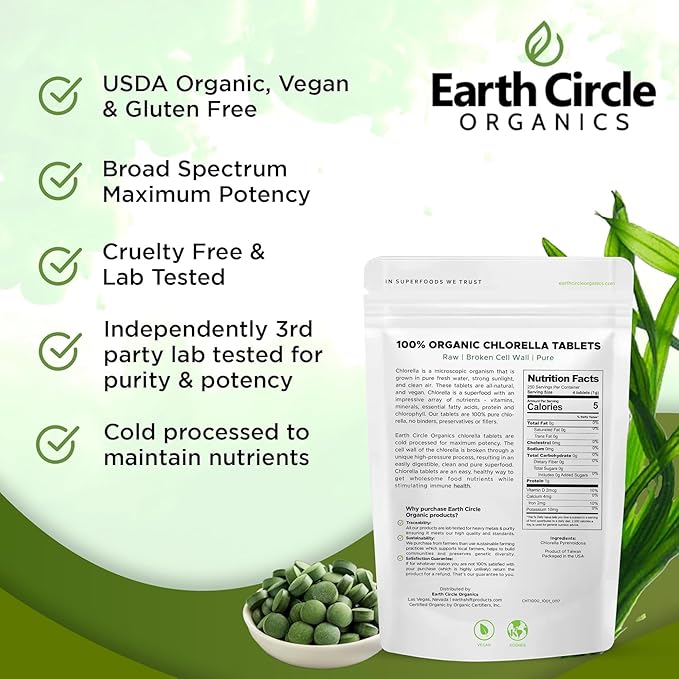 Organic Chlorella Tablets 1000 Count | High Potency Chlorophyll Supplement | Pure Chlorella Pyrenoidosa | Broken Cell Wall for Maximum Absorption | Vegan Kosher Non-GMO Superfood - Pack of 1