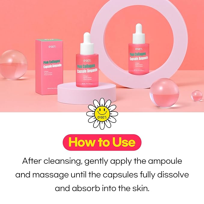 Pink Collagen Ampoule Triple Serum Capsules for Firmness with 300DA Ultra-Low Molecular Collagen Hypoallergenic 1.0 fl.oz