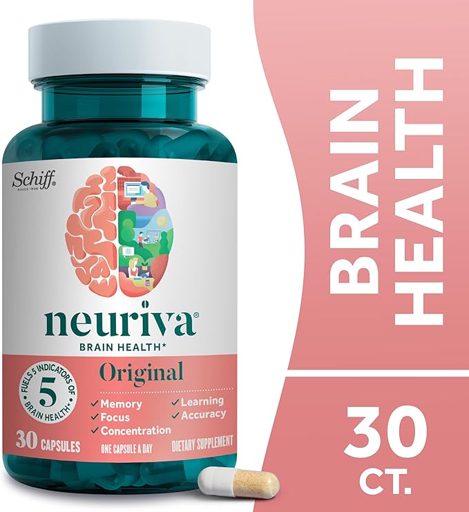 NEURIVA Original Brain Supplement for Memory Focus &amp Concentration + Learning &amp Accuracy with Clinically Tested Nootropics Phosphatidylserine and Neurofactor Caffeine Free 30 Capsules (2 Pa
