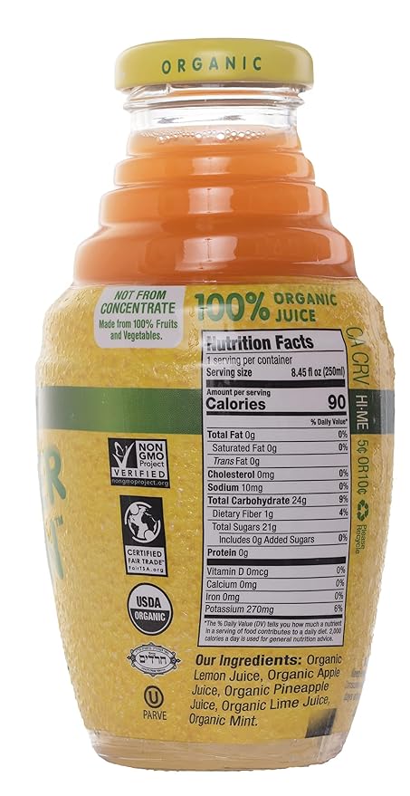 Wonder Lemon Organic Lemon Mint Cold Pressed Juice 8.45oz (6 Pack)