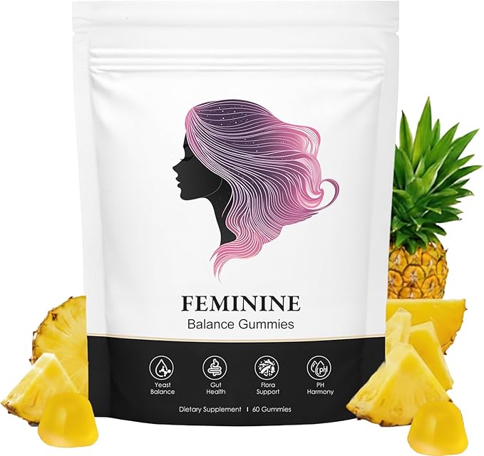 Nuora Feminine Balance Gummies Premium Feminine Balance Gummies Vegan Hawaiian Pineapple Vaginal Health Support Gluten-Free 60 Gummies (1)