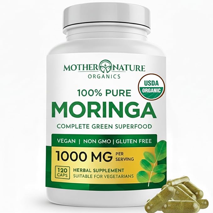 USDA Organic Moringa Capsules – Single-Origin Leaf Powder for Natural Energy Joint Comfort &amp Daily Wellness – Vegan Non-GMO 120ct – Clean Green Superfood Supplement No Fillers 3rd-Party Teste