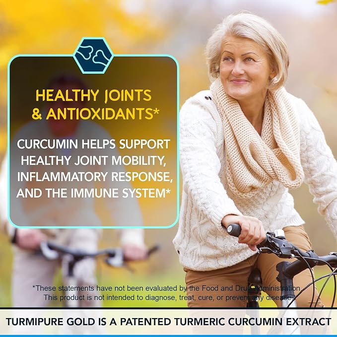 BioEmblem Turmeric Curcumin with Clinically Studied TurmiPure - 1 Small Cap Daily 24x More Absorption Than Others - Non-GMO - Joint Support Healthy Inflammation Turmeric Supplements 60 Serving
