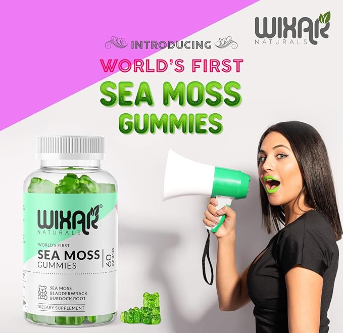 Sea Moss Gummies - Natural Irish Sea Moss and Bladderwrack with Burdock Gummy - 60 Gummies - Vegan - Healthy Immune Gut &amp Overall Wellness Support - Herbal Alkaline Supplements