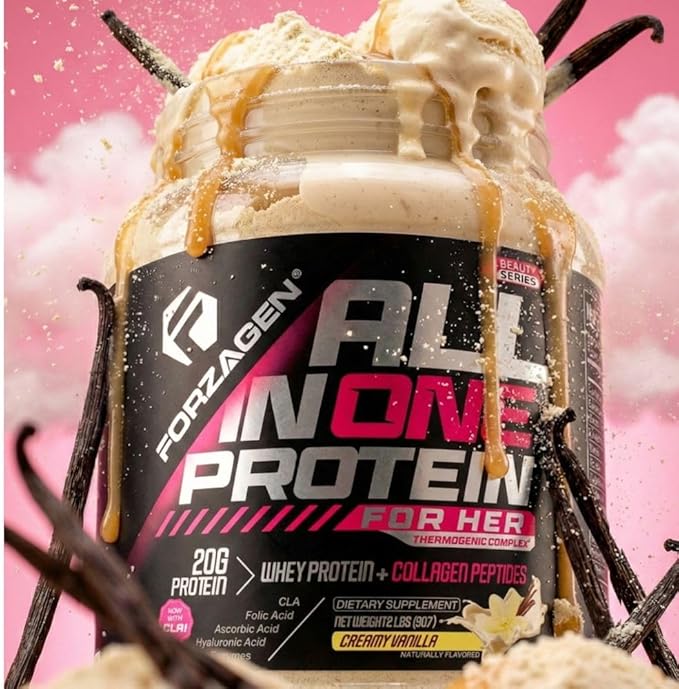 Forzagen All in One Protein for Her | Women’s Protein Powder with Multi Collagen Peptides | Hydrolyzed Collagen Supplement Gut Health Great for Pre &amp Post Workout | Vanilla 30+ Servings