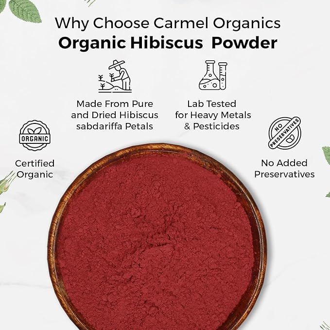 CARMEL ORGANICS Organic Hibiscus Petals Powder 28 Ounce or 1.75 Lb | USDA Certified Organic | Non GMO | Rich in Vitamin C | No Added Preservative | Indian Origin Hibiscus Powder