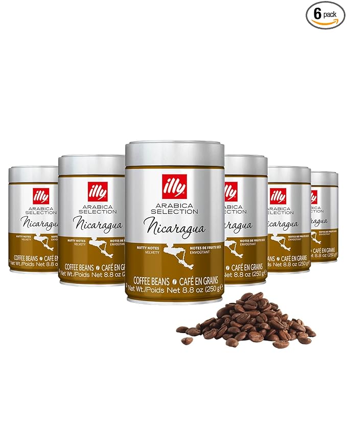 illy Whole Bean Coffee Nicaragua Single Origin Medium Roast 100% Arabica Premium Italian Coffee Ideal for Espresso Drip Moka and French Press Brewing 8.8oz 6 Pack