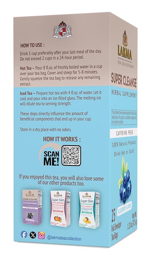 HYLEYS Lakma Super Cleanse Tea with Blueberry - 25 Tea Bags - (6 Pack - 150 Tea Bags Total)
