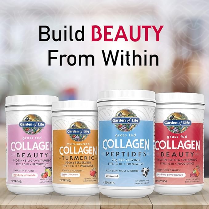 Garden of Life Grass Fed Collagen Beauty - Strawberry Lemonade 20 Servings Powder for Women Men Hair Skin Nails Hydrolyzed Collagen Peptides Protein Powder Supplement