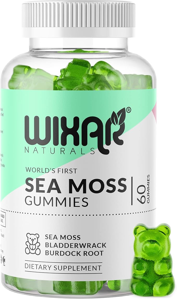 Sea Moss Gummies - Natural Irish Sea Moss and Bladderwrack with Burdock Gummy - 60 Gummies - Vegan - Healthy Immune Gut &amp Overall Wellness Support - Herbal Alkaline Supplements