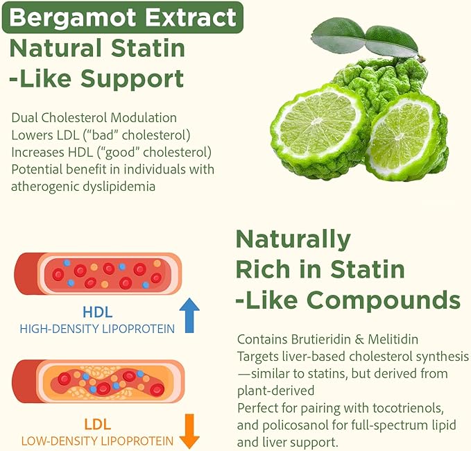 Advanced Cholesterol Lowering Supplements &amp for High Cholesterol | Liquid-Filled Capsules for Maximum Absorption | Plant Sterols Policosanol Bergamot Extract | Triple-Action Formula180 Capsules