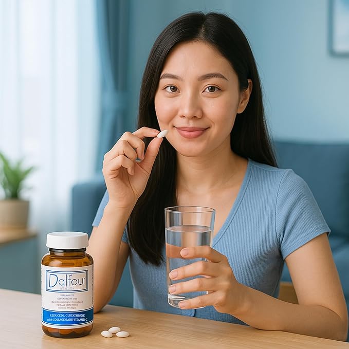 Dalfour Beauty Ultra Glutathione Capsules with Hydrolyzed Collagen &amp Vitamin C – 2400mg High Absorption Antioxidant Support Supplement – 1600mg Reduced L-Glutathione Per Serving - 30-Day Supply