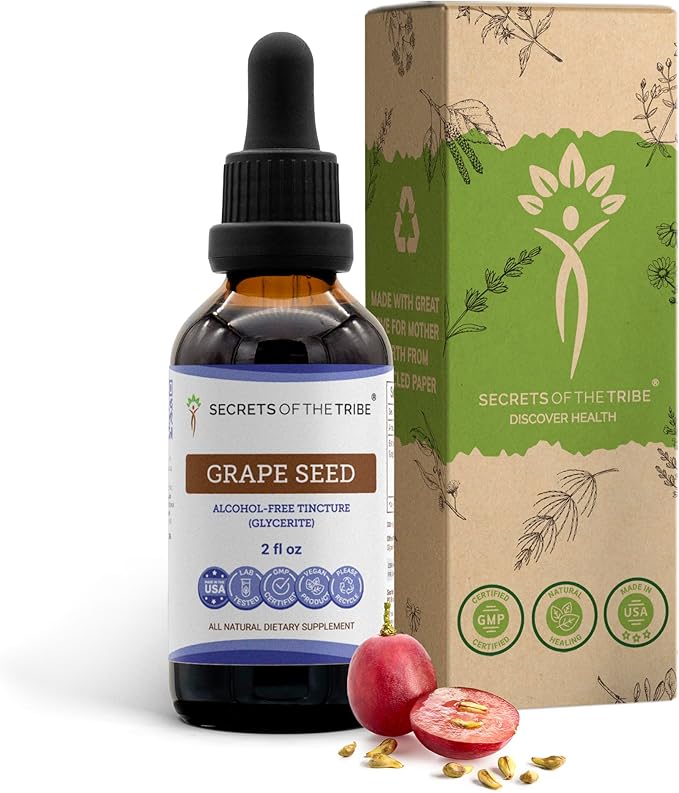 Secrets of the Tribe Grape Seed Tincture Alcohol-Free Liquid Extract Grape (Vitis Vinifera) Dried Seed (2 FL OZ)
