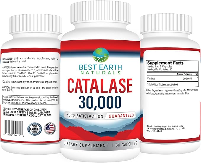 Best Earth Naturals Catalase 30000 Supplement - Hair Supplements for Strong Hair - 60 Capsules