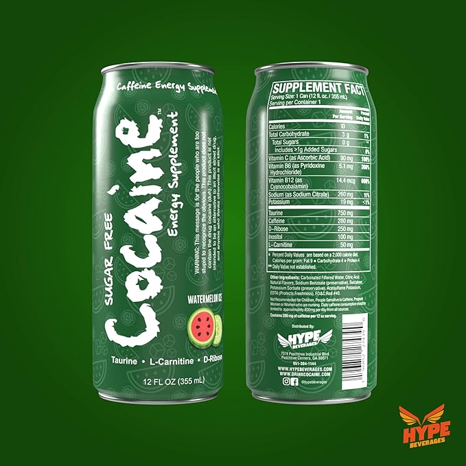 Hype Beverages Official Pre Workout Sugar Free Watermelon Energy Drink - 280mg Caffeine 750mg Taurine 50mg L-Carnitine Vitamin C B6 B12 - Healthy Energy Drinks Natural Flavor - 12 Fl Oz (Pack of