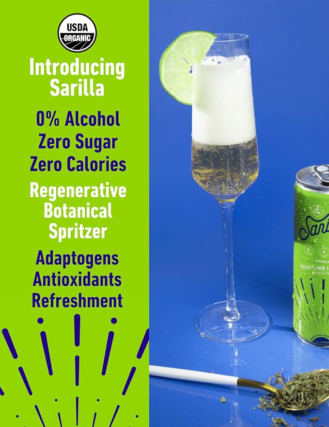 Sarilla Nonalcoholic Herbal Spritzer Chamomile Lime with Adaptogens Unsweetened 12-Pack