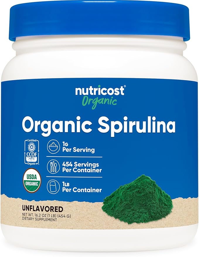 Nutricost Organic Spirulina Powder 454 Grams 1LB - Pure Certified Organic Spirulina