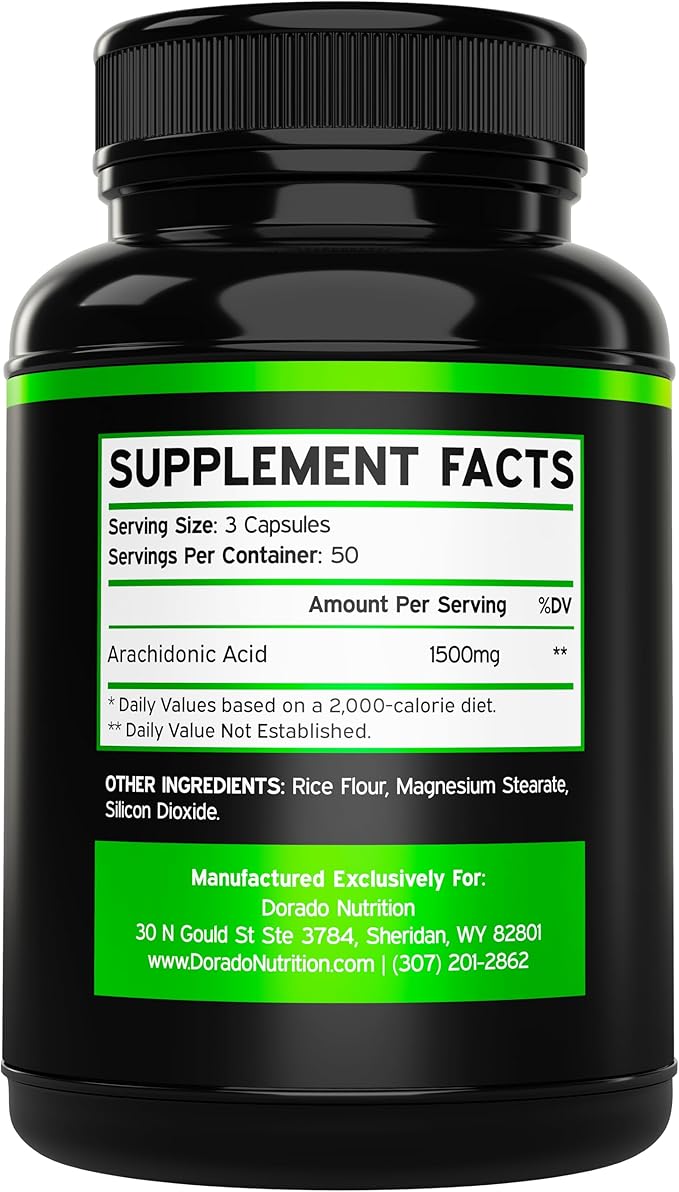 Arachidonic Acid Supplement 1500mg (150 Capsules) - Muscle and Strength Supplement for Muscle Mass &amp Recovery for Men &amp Women - Gluten Free &amp Non-GMO - 3rd Party Tested - (150 Capsules)