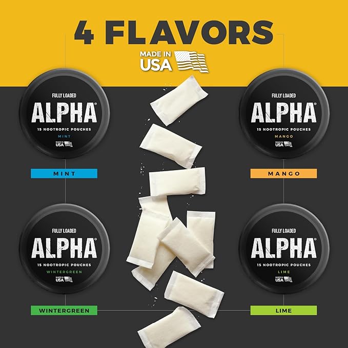 Fully Loaded Alpha Nootropic Pouches (Lime) - 5 Cans - 15 Pouches per can - Effective Nootropic Delivery Nic Pouch Replacement - Faster Absorption Alpha GPC L-Tyrosine GABA
