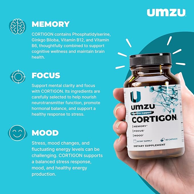 UMZU Cortigon Cortisol Support Supplement 30 Day Supply – Natural Formula with Ginkgo Biloba Phosphatidylserine Vitamin B12 &amp B6 – Supports Healthy Stress Management Mood Focus &amp Cognitiv
