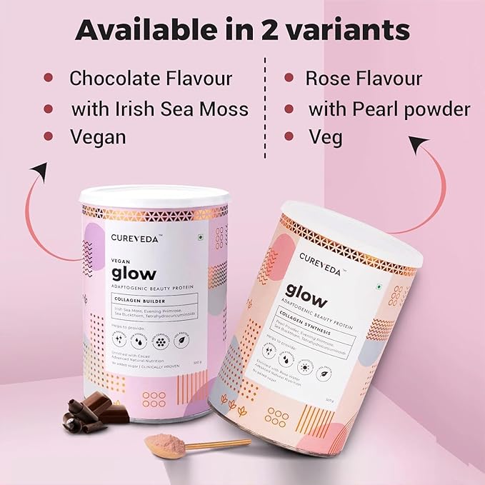 Collagen_Builder Glow Powder for Brighter &amp Youthful Skin Plant-Based Supplement with Rose Water Veg Beauty Protein Evening Primrose 100IU No Added Sugar 300gm for Men and Women