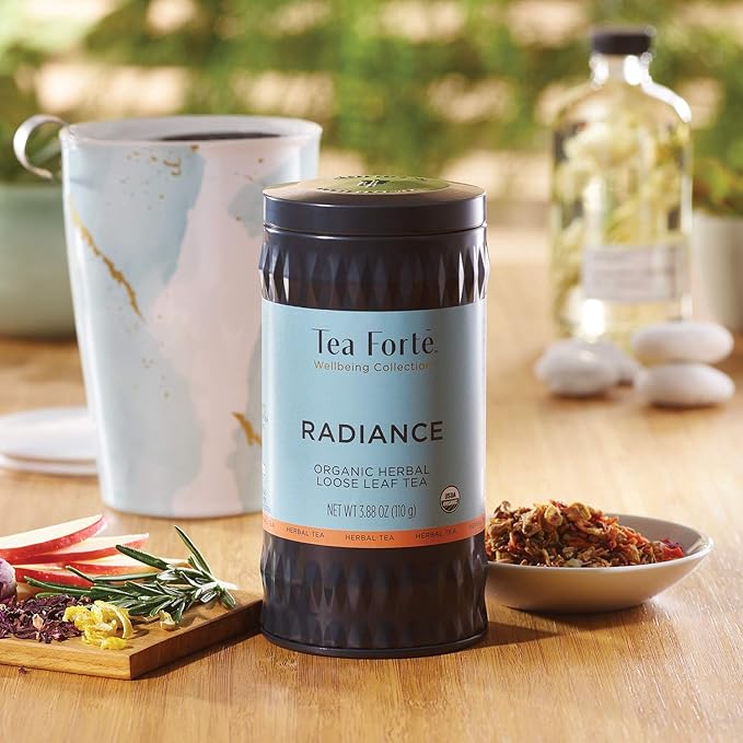 Tea Forte Radiance Premium Loose Leaf Caffeine-Free Herbal Tea Blend Canister Makes 35-50 Cups