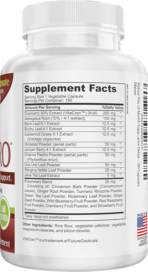Kidney-Pro (3-Month) with 21 Kidney Support Supplements in 1 Formula | Men &amp Women | Health Supplement Complex | 90-Day Bulk Supply | 180 Capsules