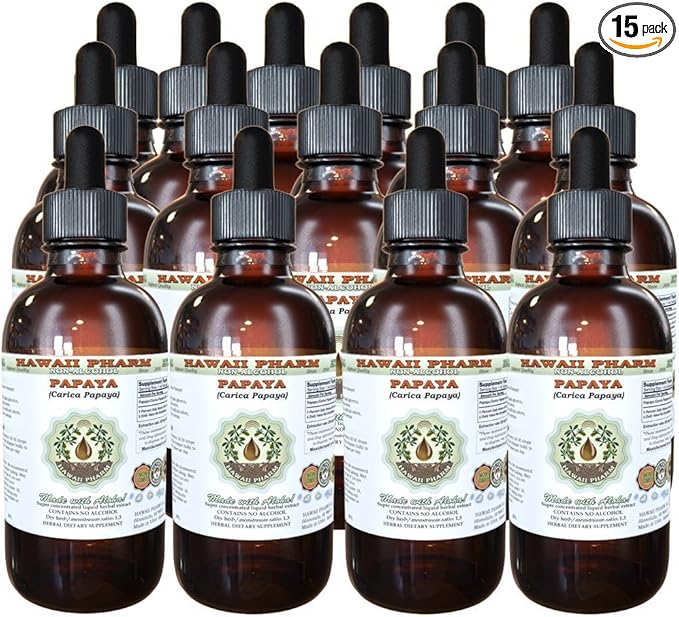 Hawaii Pharm Papaya Alcohol-Free Liquid Extract Professional Grade Small Batch Crafted (Carica Papaya) Dried Leaf Glycerite Natural Herbal Supplement 15x4 fl.oz