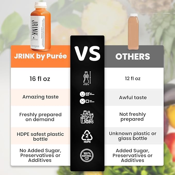 JRINK by Purée Organic Carrot Juice Cold Pressed Ginger Blend Healthy Cleanse Vegan Cold Press Beverage Non-GMO Organic Fruit and Vegetable Drink No Added Sugar 16 fl oz Bottles Pack of 18