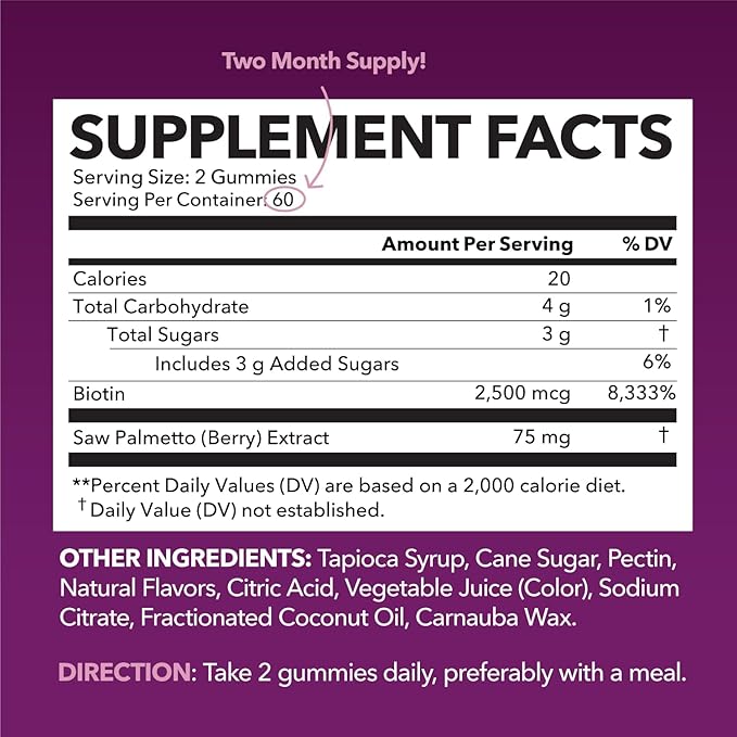 Saw Palmetto for Women with 2500mcg Biotin - DHT Blocker and Hair Skin Nail Health Gummies - 120 Count - Supports Stronger and Fuller Looking Locks and Radiant Skin - Vegan Non-GMO 2 Month Supply