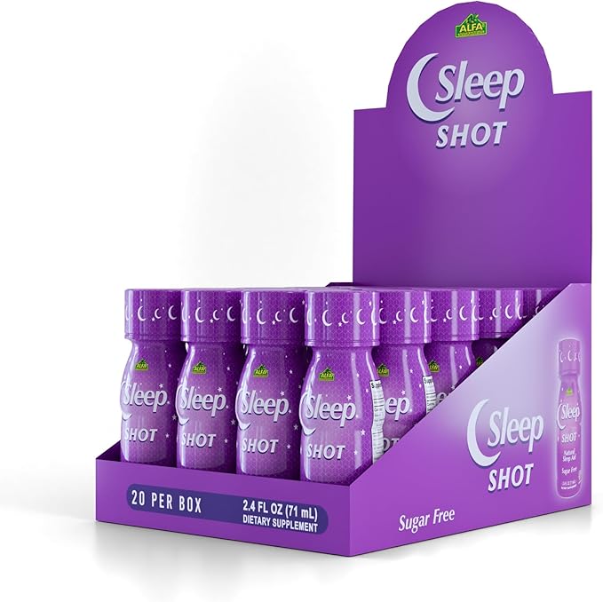 Sleep Shot by Alfa Vitamins - Contains 10 MG of Melatonin Vitamin B6 L-Theanine for Healthy Sleep &amp Night time Routine- 2.5oz Shot Bottle - 20 Pack
