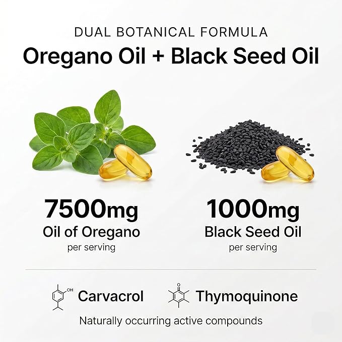 Oil of Oregano with Black Seed Oil Capsules – Dietary Supplement for Immune &amp Respiratory Wellness Support – with Carvacrol &amp Thymoquinone – Non-GMO Gluten-Free – 300 Softgels