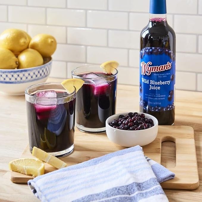 Wyman's Wild Blueberry Juice &amp Powder Bundle 12 Glass Bottles Juice 8oz Blueberry Powder 100% Wild Blueberries Antioxidant Activity Great for Smoothies &amp Baked Goods No Sugar Added