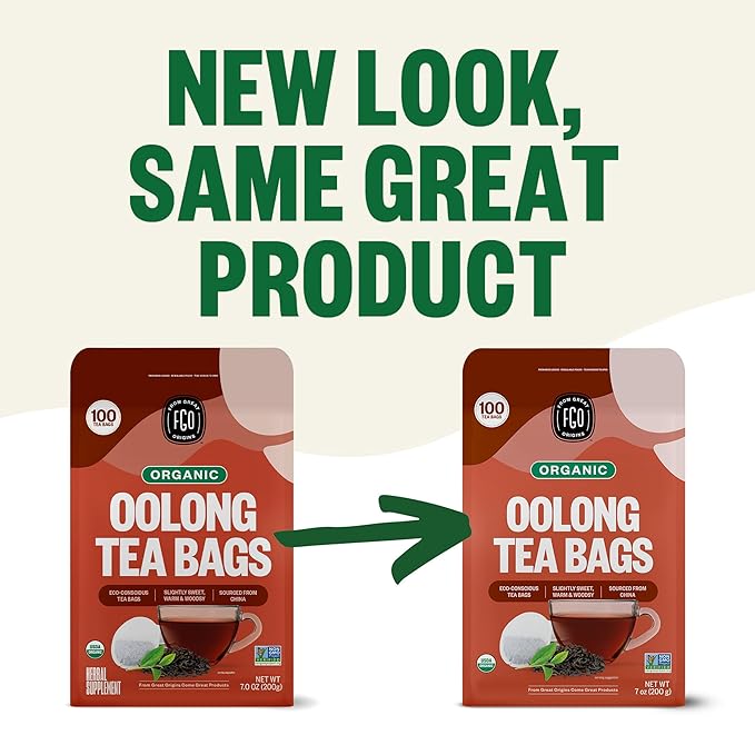 FGO Organic Oolong Tea Eco-Conscious Tea Bags 100 Count Packaging May Vary (Pack of 1)
