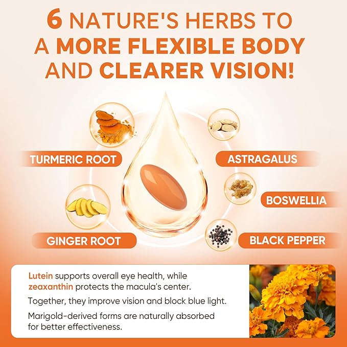 Liposomal Turmeric Ginger Curcumin Complex Supplement Pills 2000mg Organic Turmeric Root with Black Pepper Lutein and Zeaxanthin Supplements Liquid Softgels 95% Curcuminoids Non-GMO 240ct