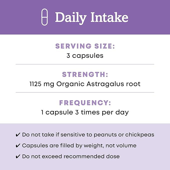 Oregon's Wild Harvest Certified Organic Astragalus Capsules for Immunity Support 1125 MGS 90 Count