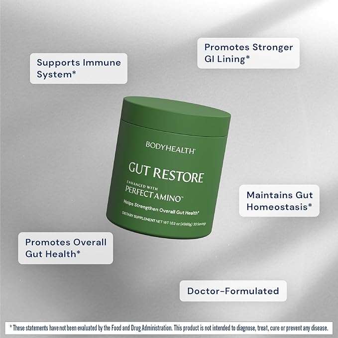 BodyHealth Gut Restore with PerfectAmino ImmunoLin and Humic Acid - Gut Health Supplement for Digestive and Immune Support - Unflavored - 30 Servings