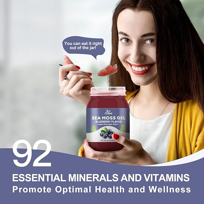 Sea Moss Gel - 18.5oz Blueberry Flavor Raw Nutritious Sea Moss Gel in Minerals Proteins &amp Vitamins Vegan-Friendly 2 Tablespoon Daily